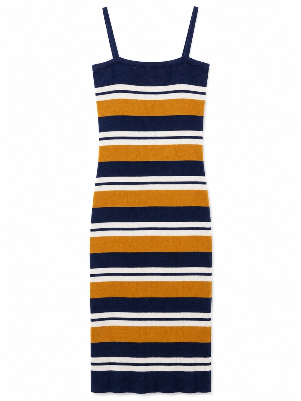 Windsor Blue Mustard Striped Ribbed Bodycon Dress L